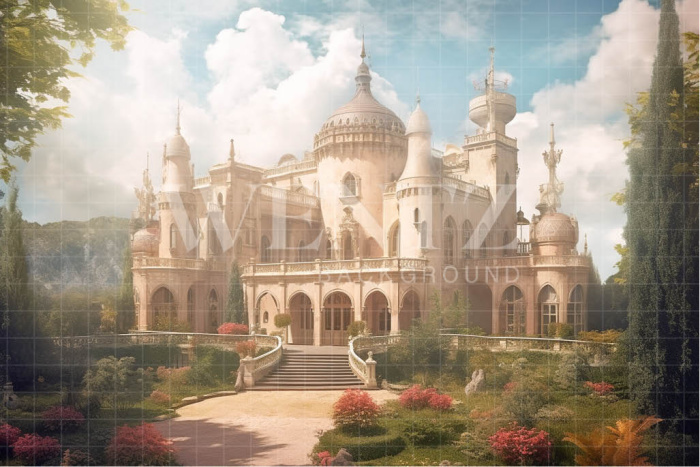Fabric Photography Background Castle with Garden / Backdrop 3661