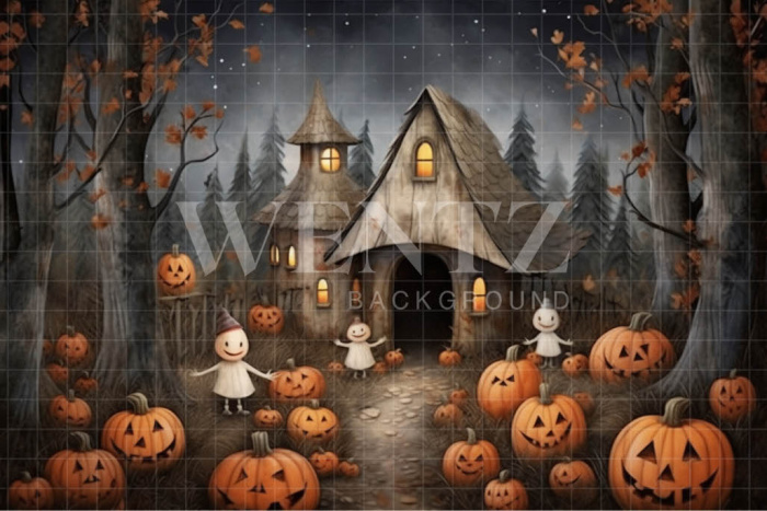 Fabric Photography Background Watercolor Cabin in the Woods / Backdrop 3694