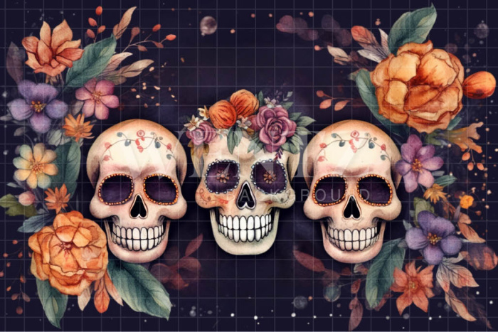 Fabric Photography Background Skulls and Flowers / Backdrop 3695
