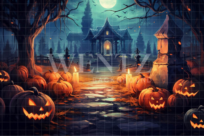 Fabric Photography Background Graveyard with Pumpkins / Backdrop 3704