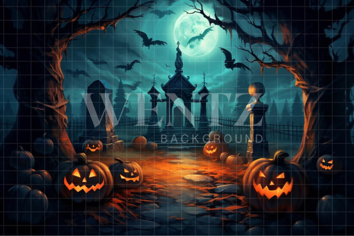 Fabric Photography Background Graveyard with Pumpkins / Backdrop 3705