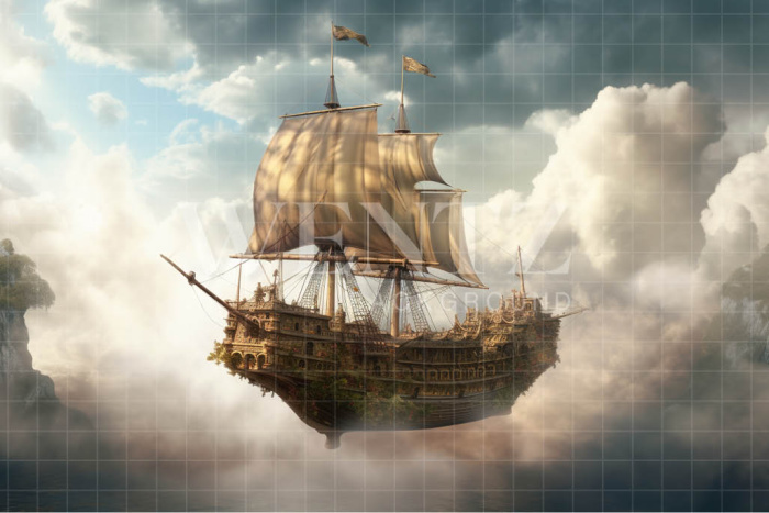 Fabric Photography Background Flying Ship / Backdrop 3789