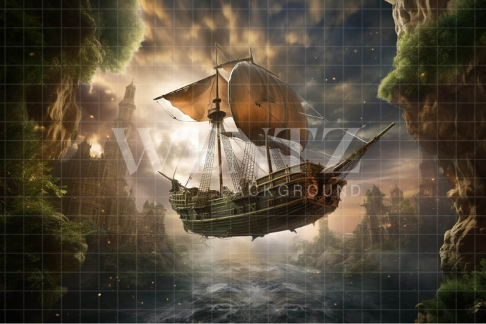 Fabric Photography Background Flying Ship / Backdrop 3790