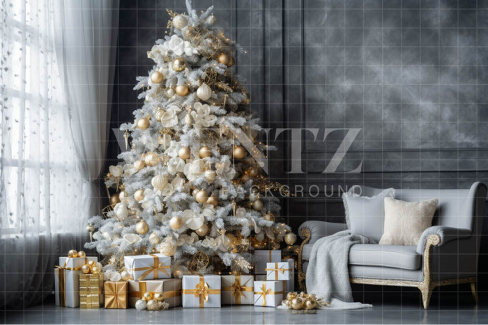 Fabric Photography Background Golden Christmas Room / Backdrop 3801