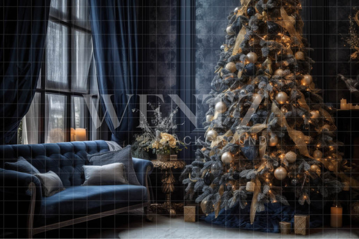 Fabric Photography Background Christmas Room with Window / Backdrop 3807