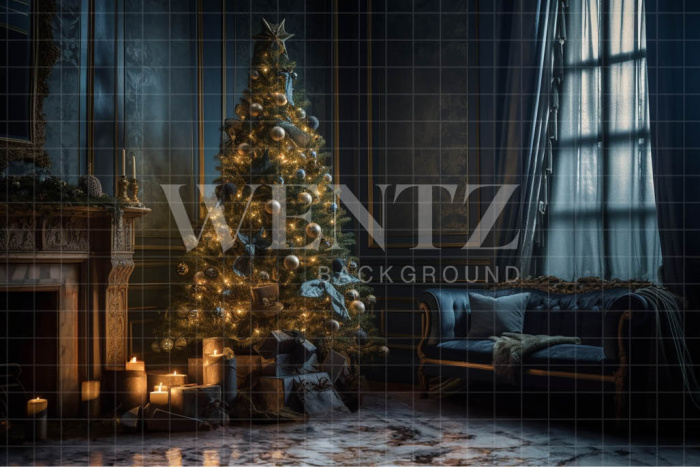 Fabric Photography Background Christmas Room with Candles / Backdrop 3809