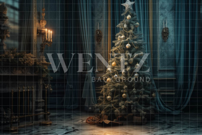 Photographic Background in Fabric Christmas Room with Curtains / Backdrop 3810