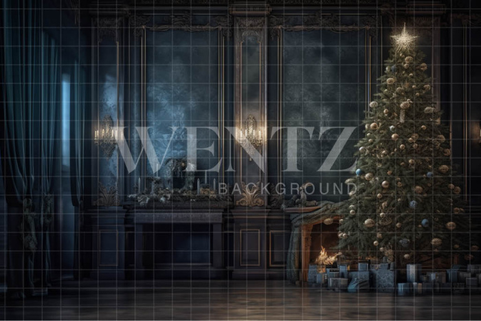 Photographic Background in Fabric Christmas Room with Tree / Backdrop 3812