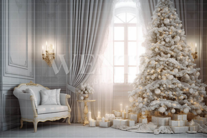 Fabric Photography Background Christmas Room with Window / Backdrop 3813