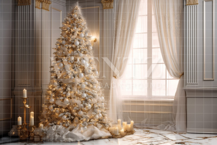 Fabric Photography Background Golden Christmas Room / Backdrop 3814