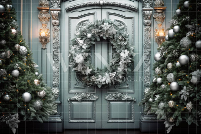 Fabric Photography Background Christmas Scenery with Tree and Wreath / Backdrop 3817