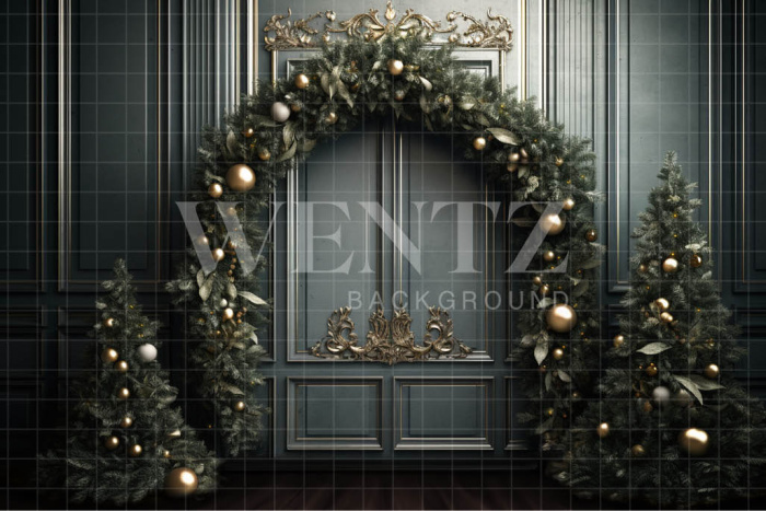 Fabric Photography Background Door with Christmas Tree / Backdrop 3818