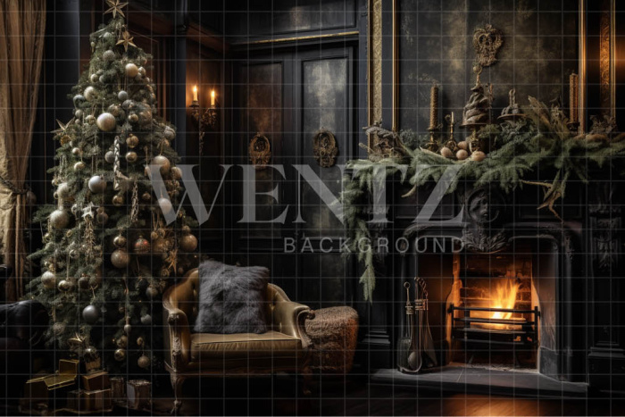 Fabric Photography Background Christmas Set with Fireplace / Backdrop 3819