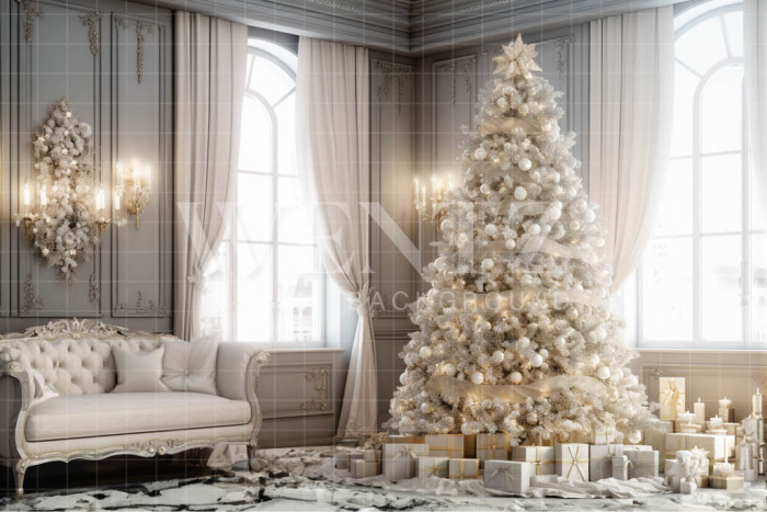 Fabric Photography Background Christmas Room with Couch / Backdrop 3826