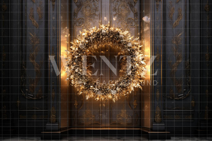 Fabric Photography Background Golden Christmas Wreath / Backdrop 3835