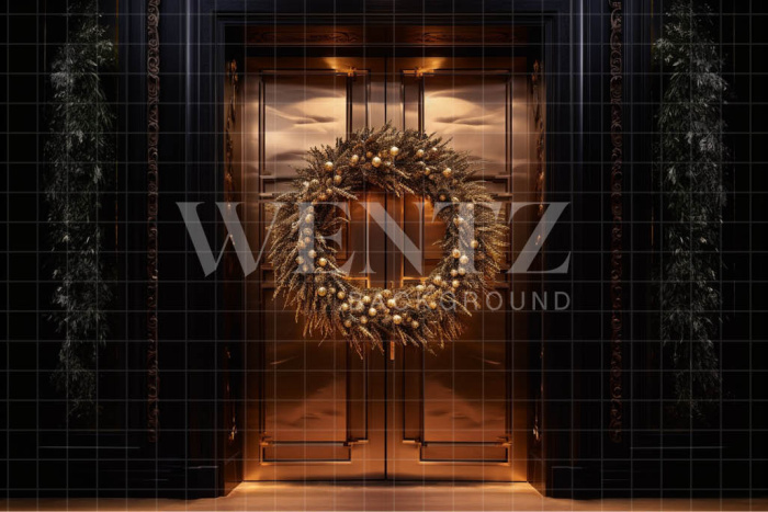 Fabric Photography Background Christmas Gold Door / Backdrop 3836