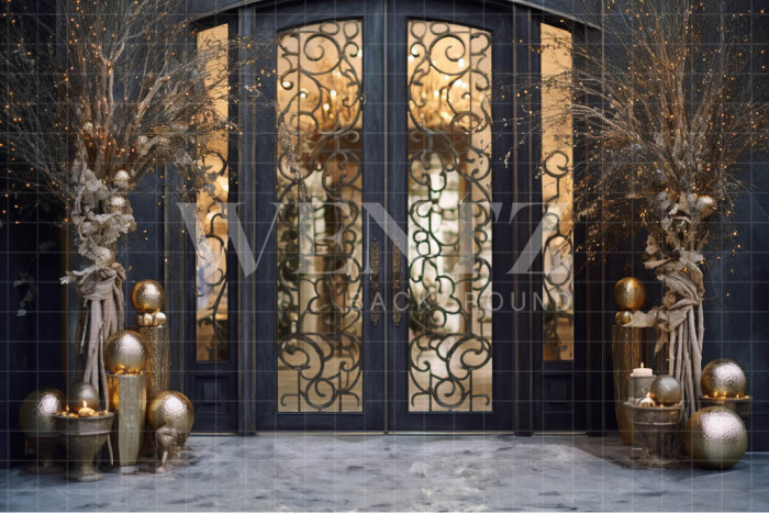 Fabric Photography Background Christmas Door / Backdrop 3844