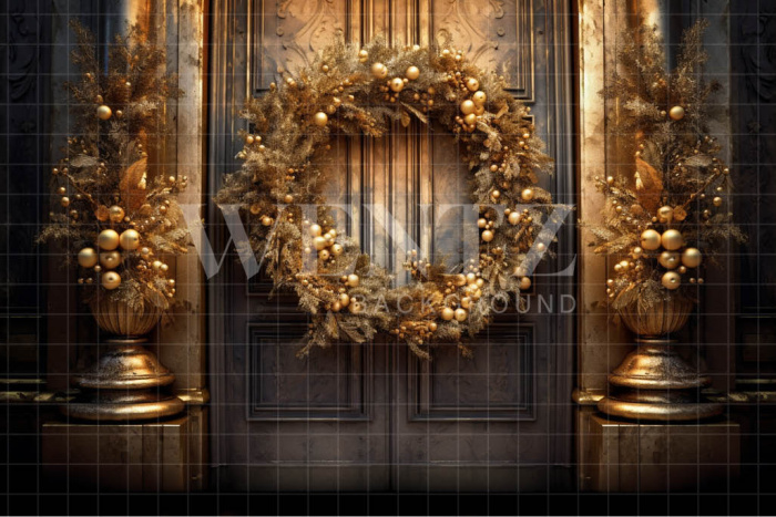 Fabric Photography Background Door with Christmas Wreath / Backdrop 3858