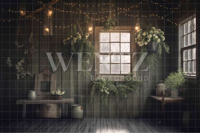 Fabric Photography Background Christmas Room with Lights / Backdrop 3862