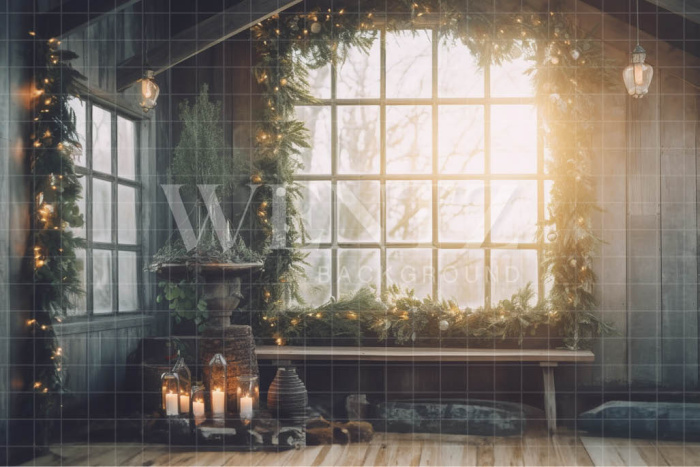Fabric Photography Background Christmas Room With Window / Backdrop 3863