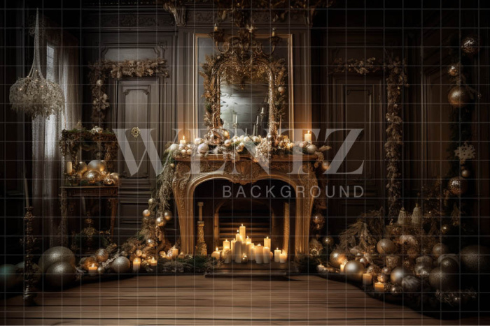 Fabric Photography Background Christmas Fireplace / Backdrop 3868