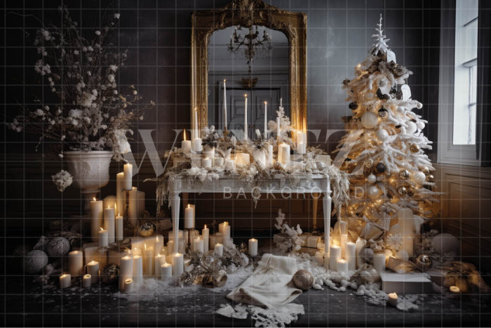 Fabric Photography Background Christmas Room with Candles / Backdrop 3870
