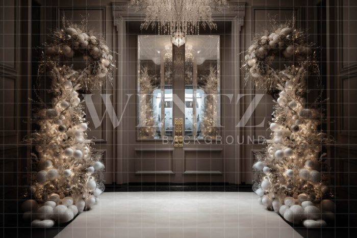 Fabric Photography Background Christmas Room with Door / Backdrop 3872