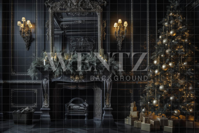 Fabric Photography Background Gray Christmas Room / Backdrop 3875