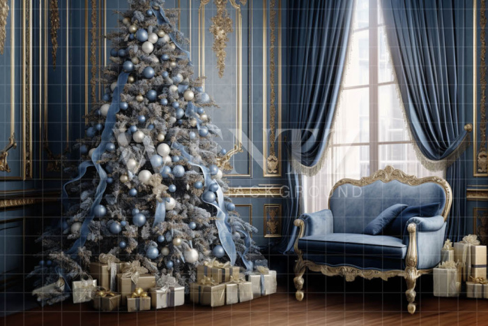 Fabric Photography Background Blue Christmas Room / Backdrop 3880