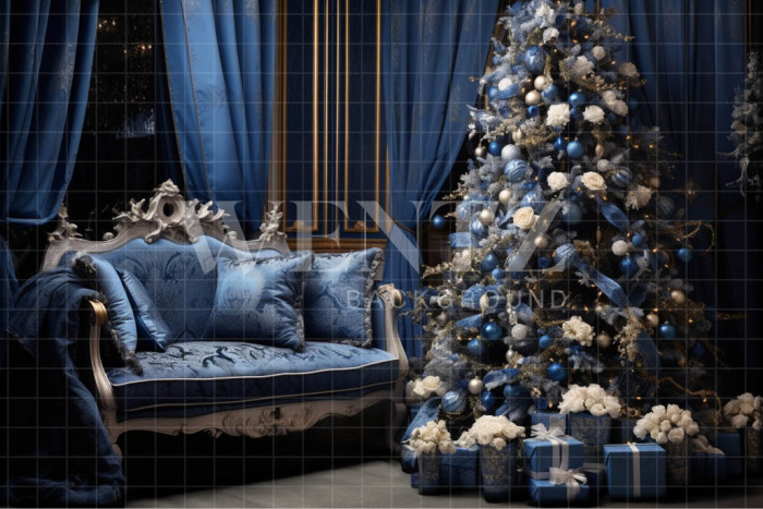 Fabric Photography Background Blue Christmas Room / Backdrop 3881