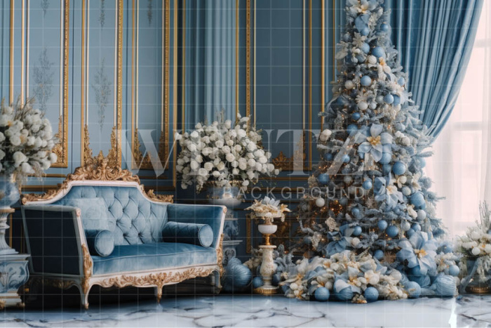 Fabric Photography Background Blue Christmas Room / Backdrop 3882