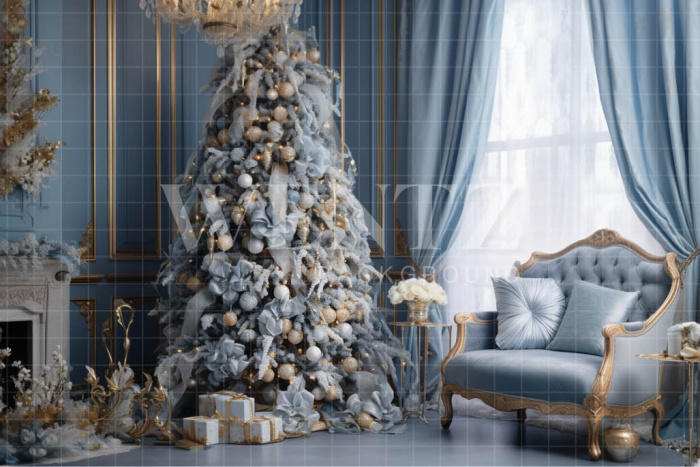 Fabric Photography Background Baby Blue Christmas Room / Backdrop 3885