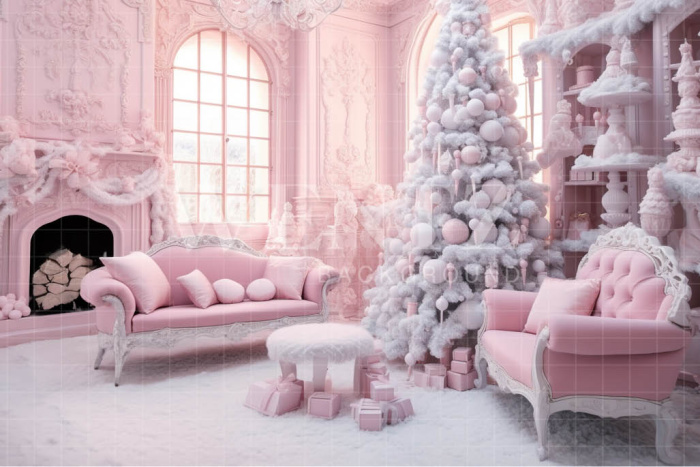 Fabric Photography Background Baby Pink Christmas Room / Backdrop 3893