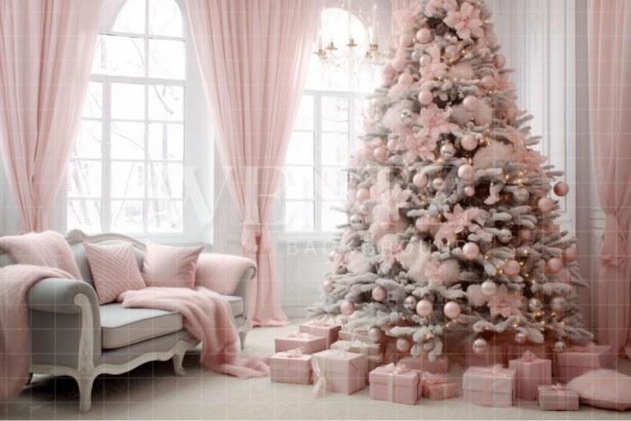 Fabric Photography Background Baby Pink Christmas Room / Backdrop 3899
