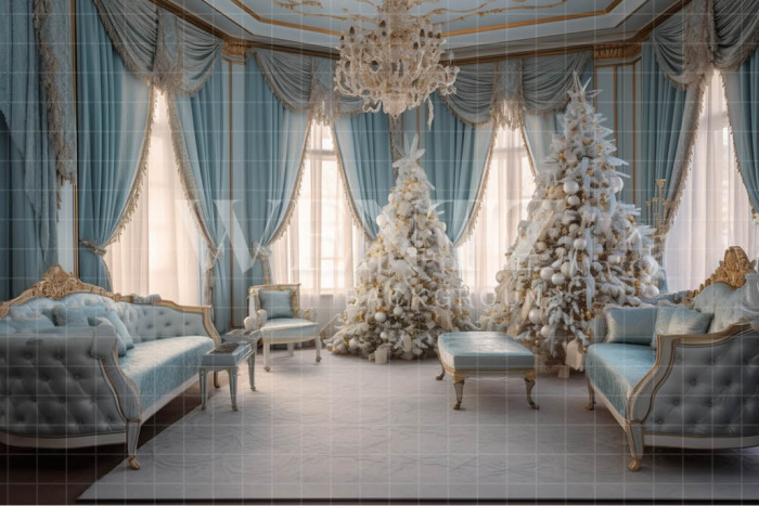 Fabric Photography Background Baby Blue Christmas Room / Backdrop 3905