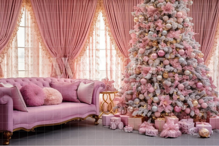 Fabric Photography Background Pink Christmas Room / Backdrop 3906