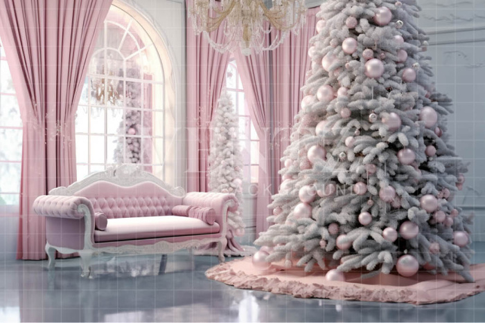 Fabric Photography Background Baby Pink Christmas Room / Backdrop 3907