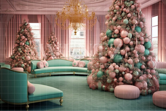 Fabric Photography Background Green and Pink Christmas Set / Backdrop 3915