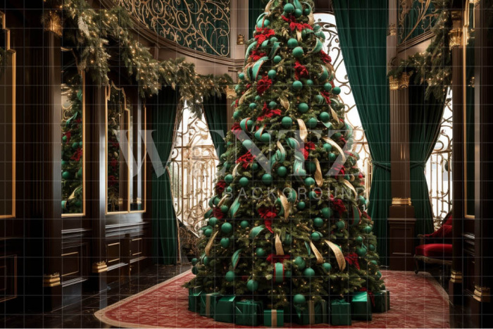 Fabric Photography Background Green and Gold Christmas Set / Backdrop 3917