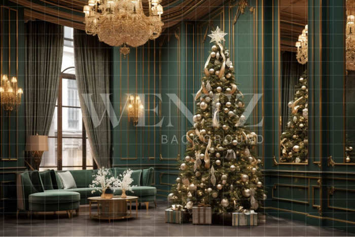 Fabric Photography Background Green and Gold Christmas Set / Backdrop 3918