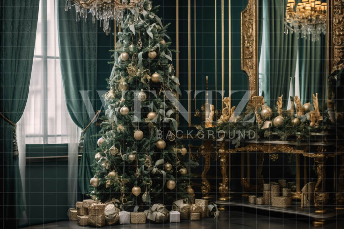 Fabric Photography Background Green and Gold Christmas Set / Backdrop 3921