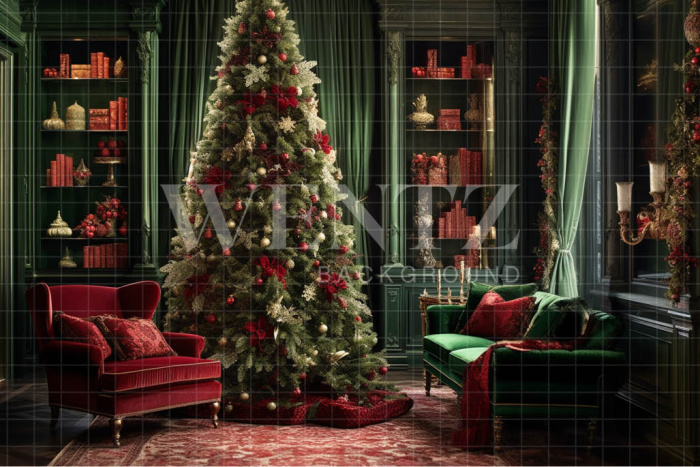 Fabric Photography Background Green and Red Christmas Set / Backdrop 3922