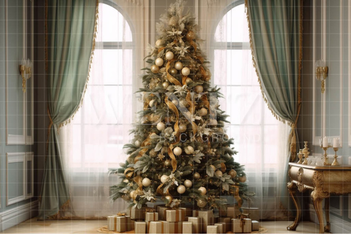 Fabric Photography Background Gold Christmas Tree / Backdrop 3926