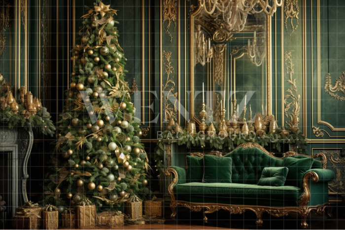 Fabric Photography Background Green Christmas Room / Backdrop 3931