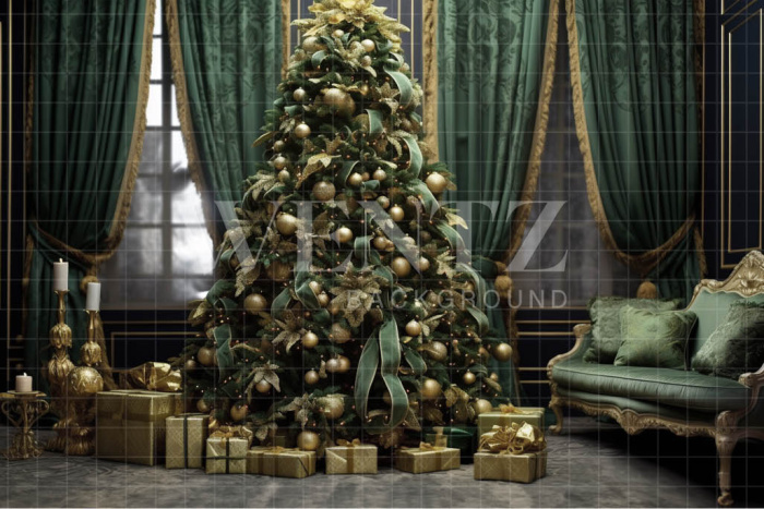 Fabric Photography Background Green Christmas Room / Backdrop 3932