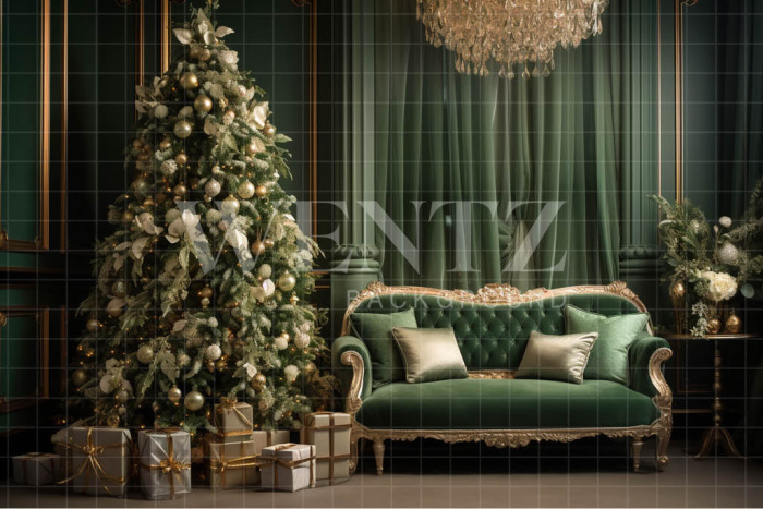 Fabric Photography Background Green Christmas Room / Backdrop 3933