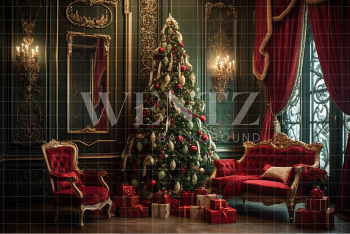 Fabric Photography Background Green and Red Christmas Set / Backdrop 3938