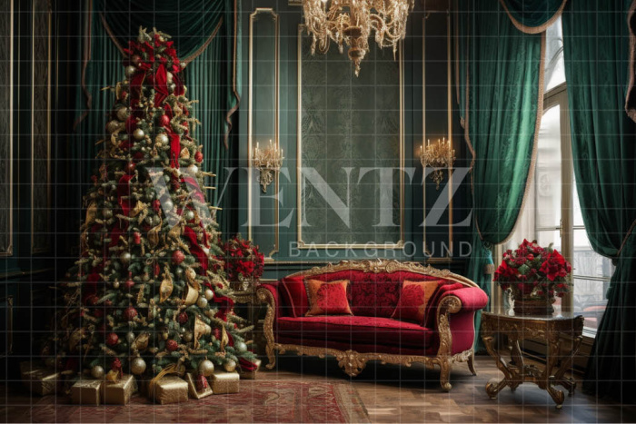 Fabric Photography Background Christmas Set with Couch / Backdrop 3945