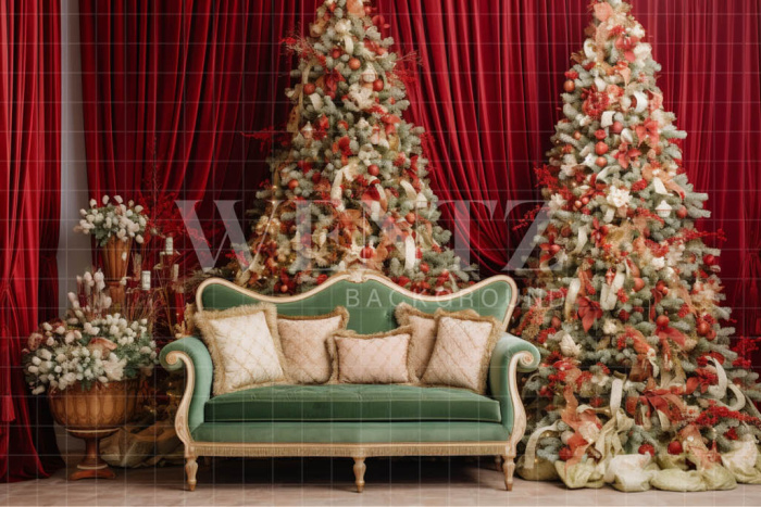 Fabric Photography Background Christmas Set with Couch / Backdrop 3948