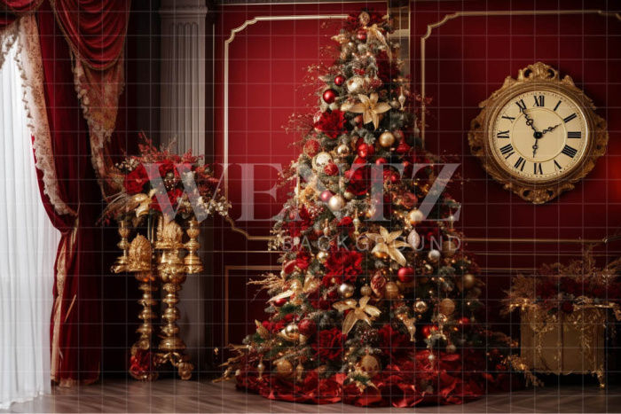 Fabric Photography Background Christmas Set with Old Clock / Backdrop 3951